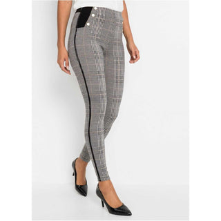 Bodyflirt Black Checked Piped Stretch Trousers-Trousers-Bodyflirt-12-30in-Black-Miss Bella