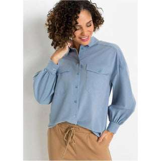 Bodyflirt Blue Pocket Blouse Shirt-Blouse-Bodyflirt-20-Blue-Miss Bella