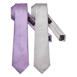 Jacamo Pack of 2 Plain Textured Ties-Ties-Jacamo-One Size-Grey/Lilac-Miss Bella