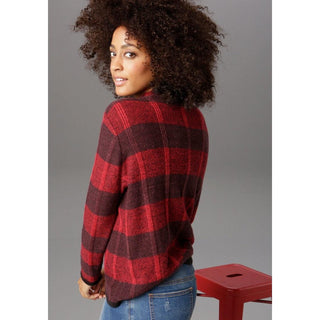 Aniston Selected Red Check Knit Jumper-Jumper-Aniston-22-Red-Miss Bella