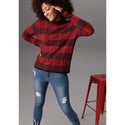 Aniston Selected Red Check Knit Jumper-Jumper-Aniston-22-Red-Miss Bella