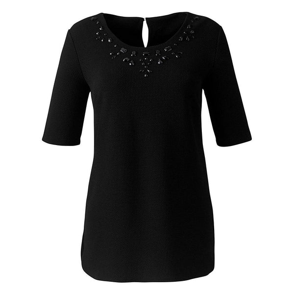 Anthology Jewel Jersey Top In Easycare Fabric-Top-Anthology-10-Black-Miss Bella