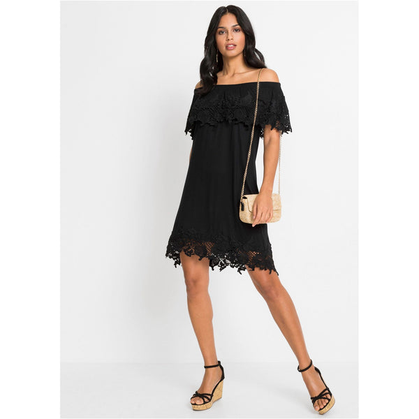 Bodyflirt Black Lace Off Shoulder Dress-Dress-Bodyflirt-10/12-Black-Miss Bella
