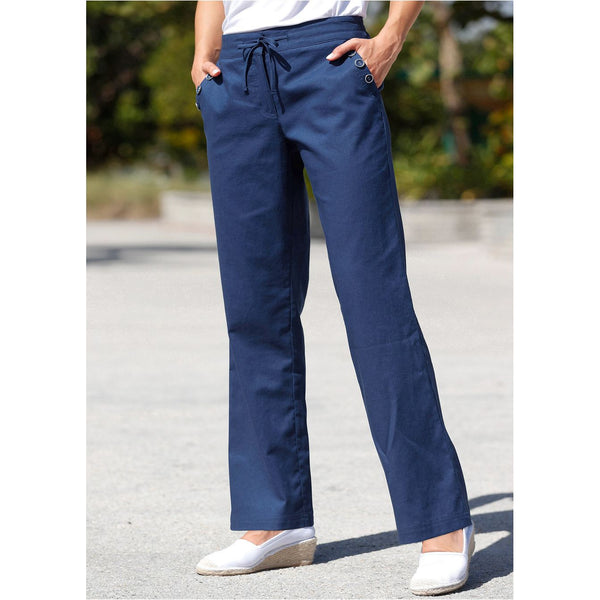 bonprix Blue Flared Linen Mix Trousers-Trousers-bonprix-24-32in-Blue-Miss Bella