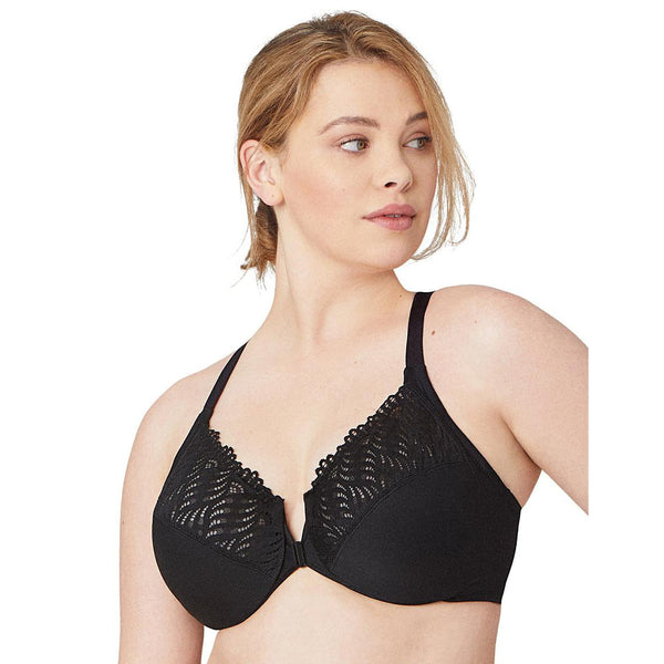 Glamorise Lacey T-Back Front-Closure WonderWire Bra - Black – Big Girls Don' t Cry (Anymore)