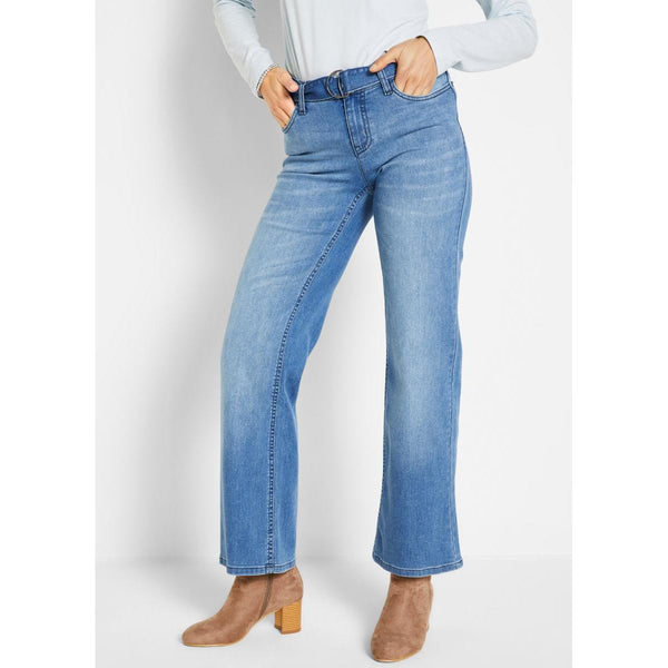 Women's Bootcut Jeans low waist denim Pants stretch light Blue Trousers  Belted 