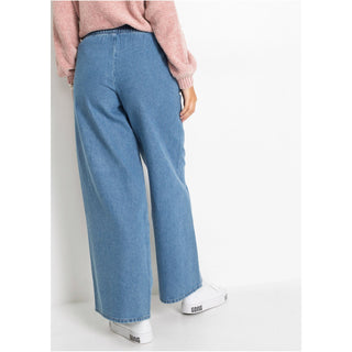 Rainbow Blue Bleached Wide Leg Organic Cotton Jeans-Jeans-Rainbow-12-32in-Blue-Miss Bella