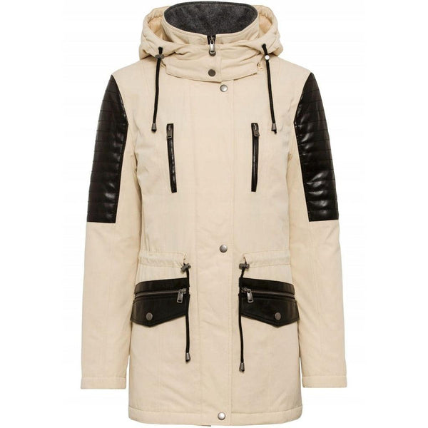 Rainbow Hooded Parka with Faux Leather Details Beige UK 12-Jacket-Rainbow-Miss Bella