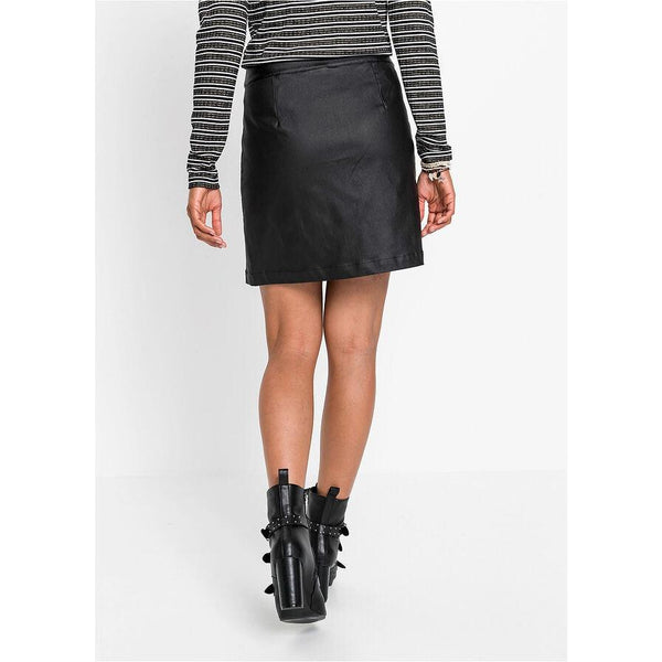 Rainbow Pleather Skirt with Buttons Black UK 8-Mini Skirts-Rainbow-Miss Bella