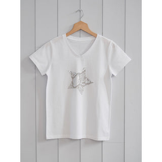 Women V-Neck Star Print T-Shirt White UK 18/20-T-Shirt-Miss Bella-Miss Bella